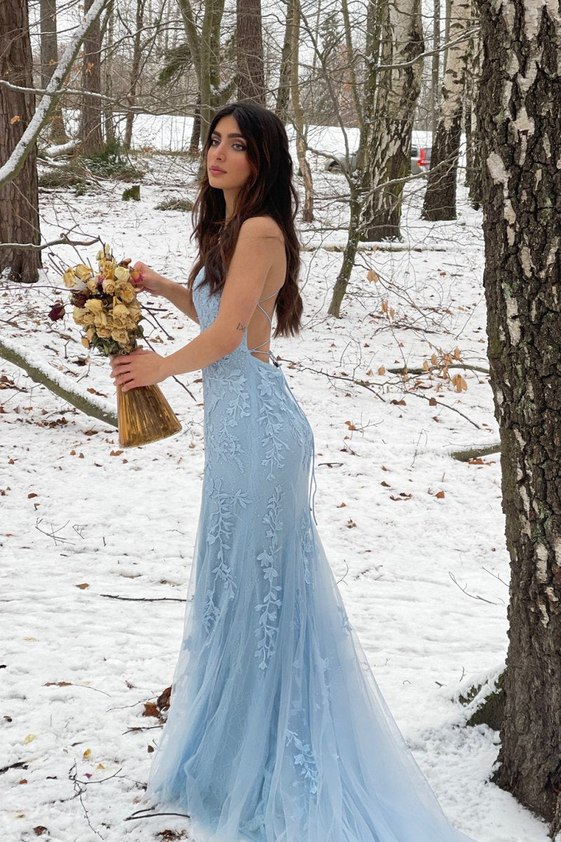Mermaid Spaghetti Straps Criss Cross Back Long Prom Dresses