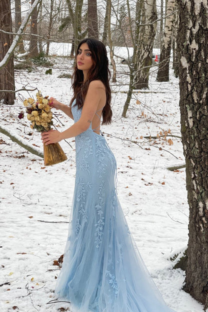Mermaid Spaghetti Straps Criss Cross Back Long Prom Dresses