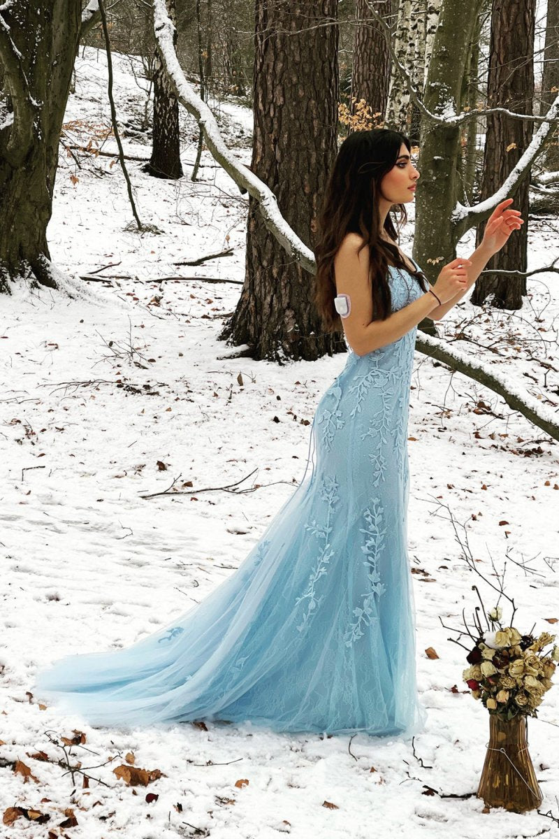 Mermaid Spaghetti Straps Criss Cross Back Long Prom Dresses