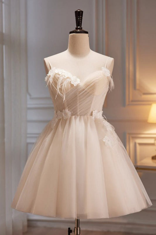 A-line Sweetheart Spaghetti Straps Tulle Short Homecoming Dresses