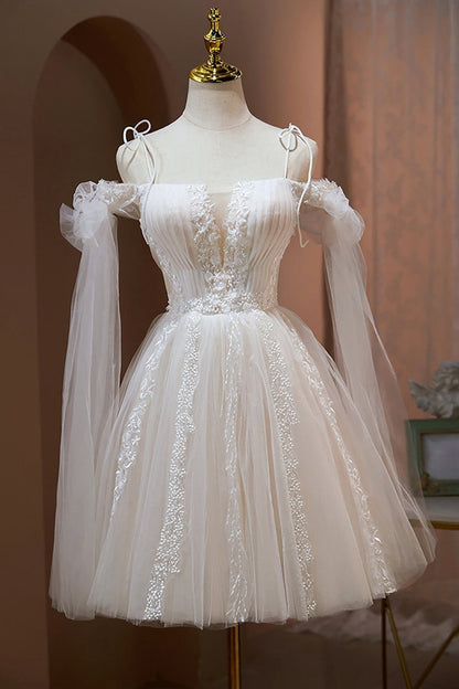 Spaghetti Straps A-line Appliques Tulle Short Homecoming Dresses
