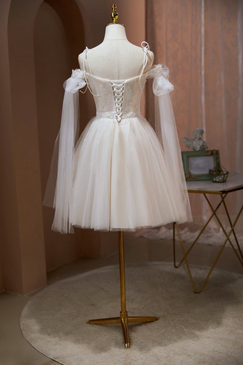 Spaghetti Straps A-line Appliques Tulle Short Homecoming Dresses