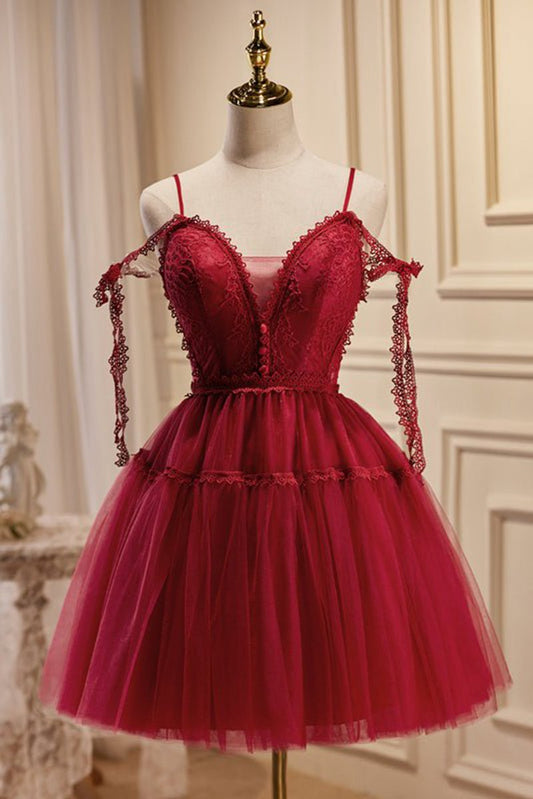 A-line V Neck Tulle Homecoming Dresses