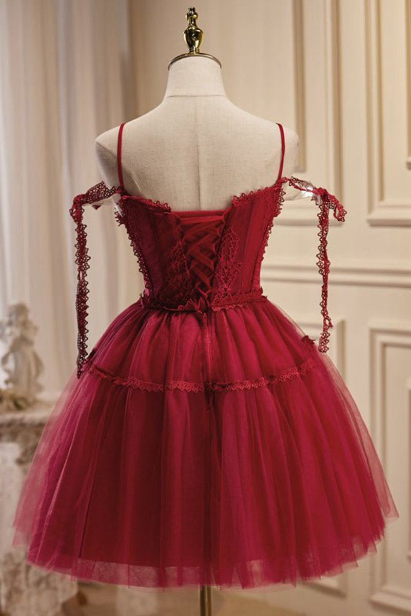 A-line V Neck Tulle Homecoming Dresses