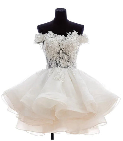 A-line Lace Organza Appliqued Off-the Shoulder Prom Dresses