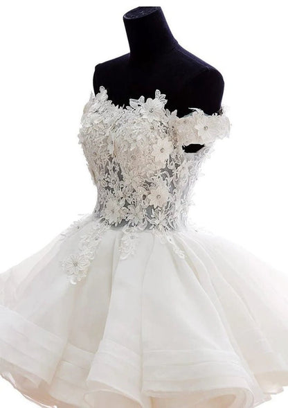 A-line Lace Organza Appliqued Off-the Shoulder Prom Dresses