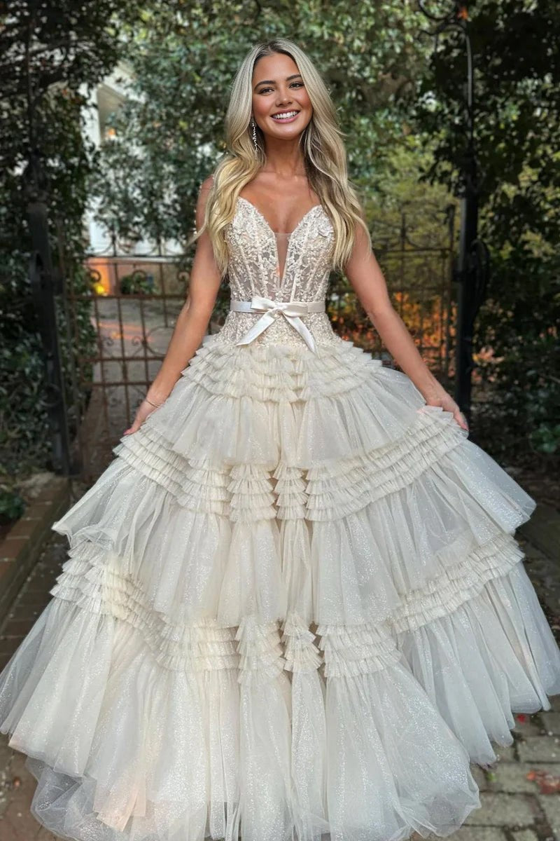 Princess A-line Off the Shoulder Long Prom Dresses with Ruffles