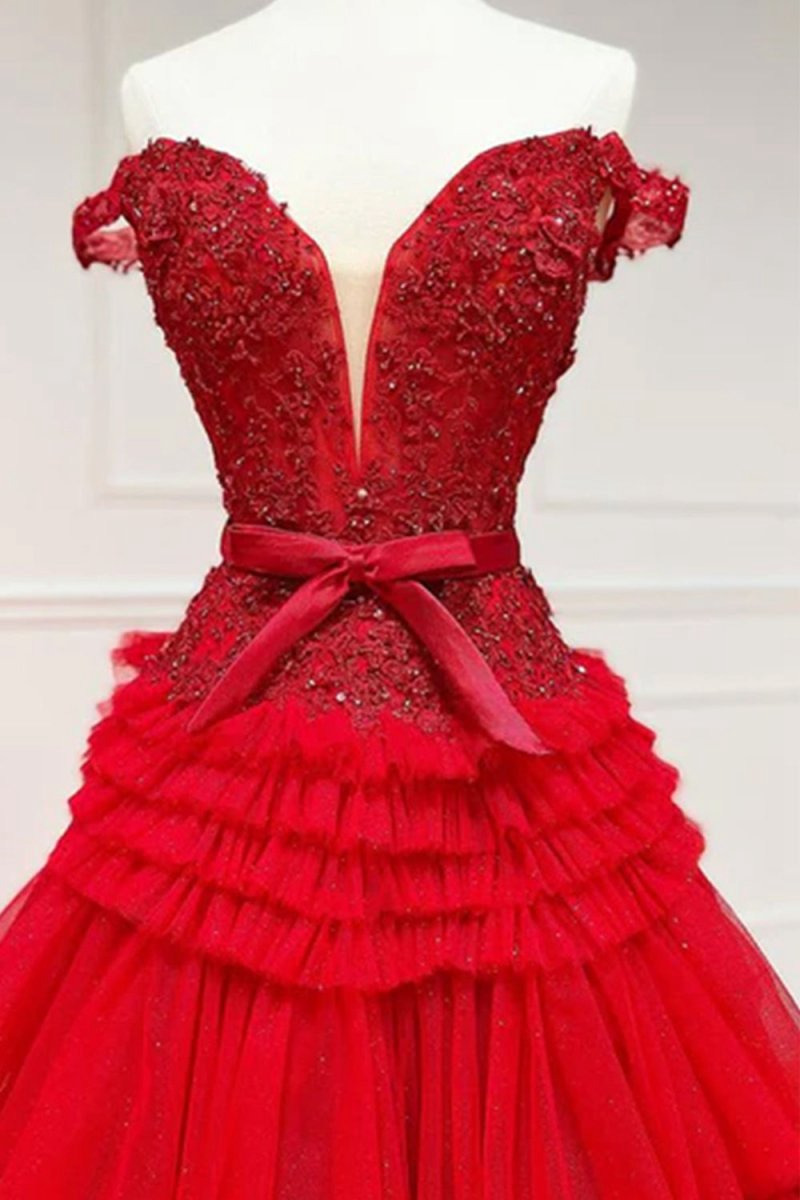 Princess A-line Off the Shoulder Long Prom Dresses with Ruffles