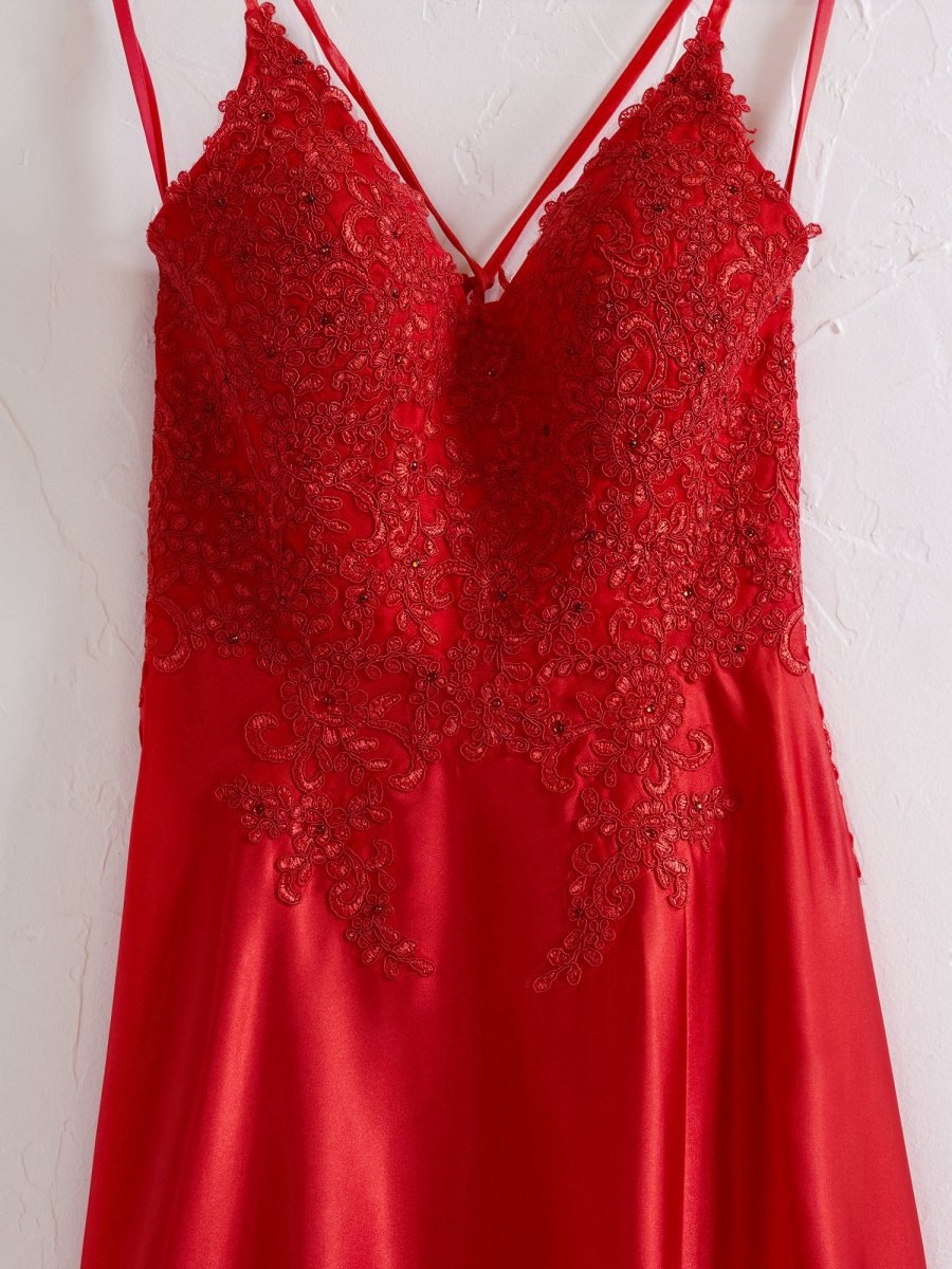 A-line Spaghetti Straps Corset Back Prom Dresses with Split