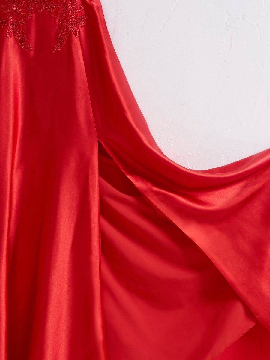 A-line Spaghetti Straps Corset Back Prom Dresses with Split