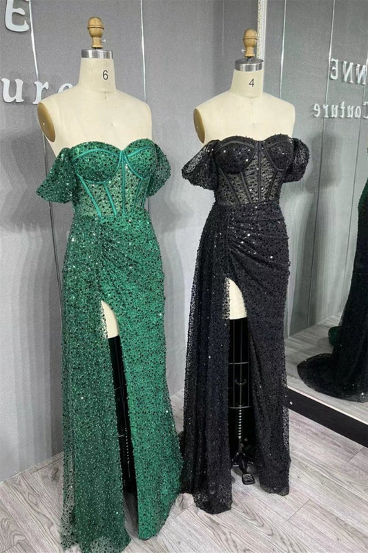 Mermaid Off-the-Shoulder Sequins Long Prom Dresses
