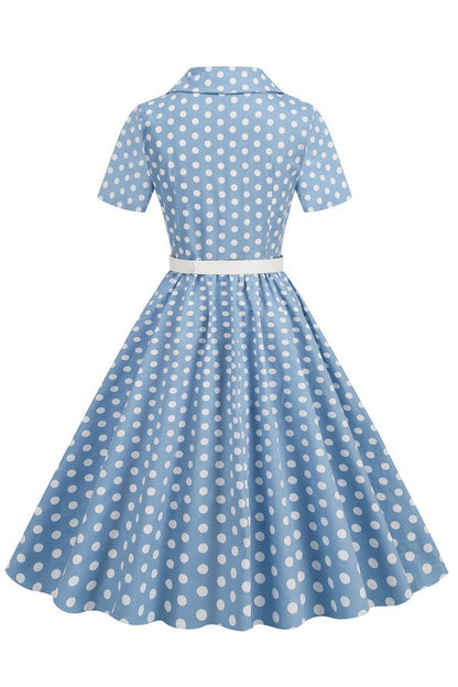 Hepburn Style V Neck Polka Dots 1950s Dresses