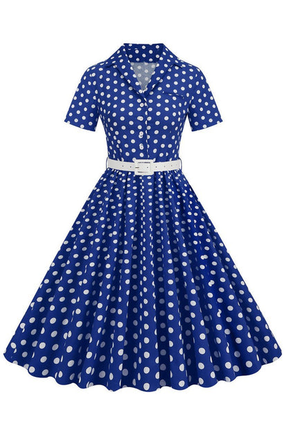 Hepburn Style V Neck Polka Dots 1950s Dresses