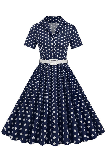 Hepburn Style V Neck Polka Dots 1950s Dresses
