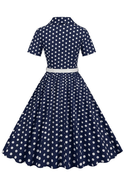 Hepburn Style V Neck Polka Dots 1950s Dresses