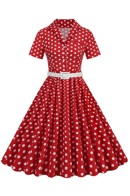 Hepburn Style V Neck Polka Dots 1950s Dresses