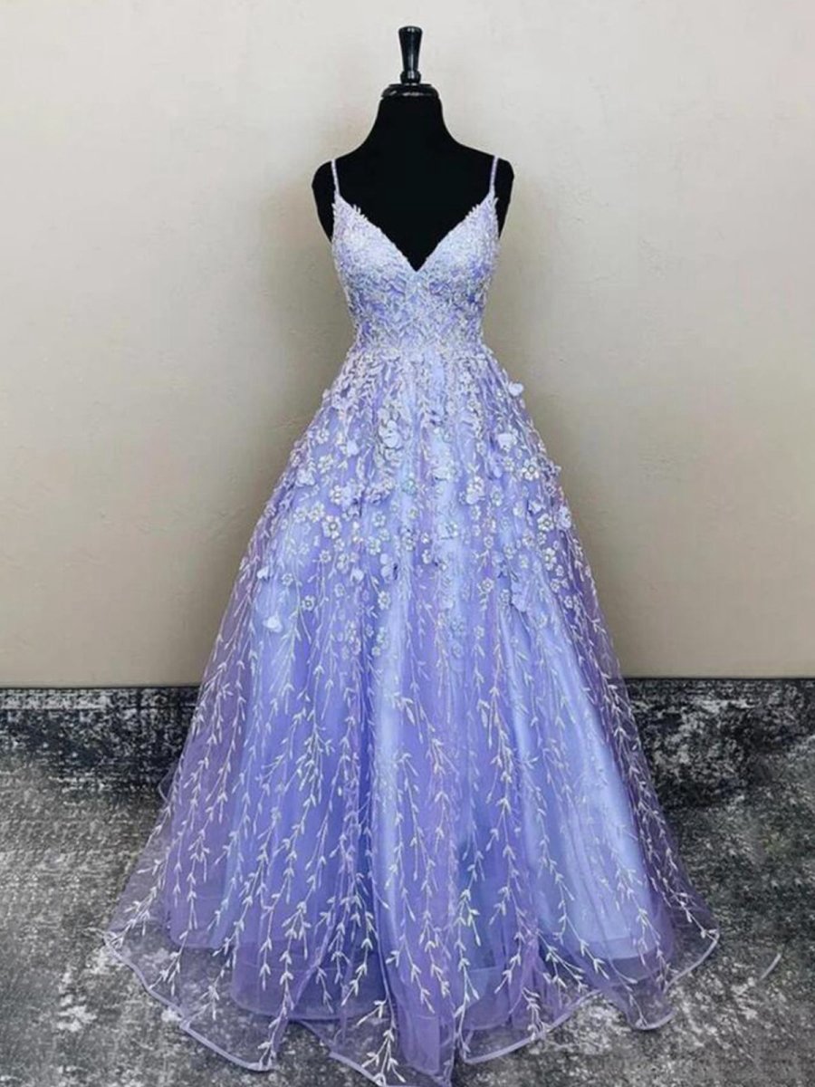A-line Spaghetti Straps Corset Prom Dresses with Appliques