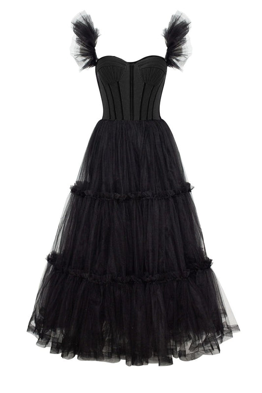 A-line Corset Ruffled Tulle Prom Dresses