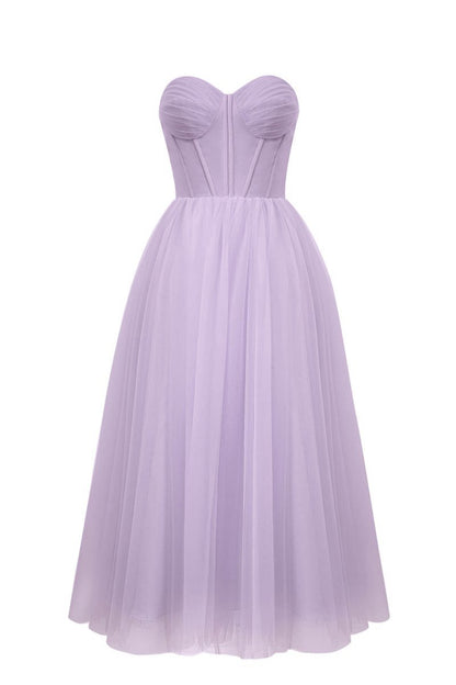 Strapless Puffy Midi Tulle Dresses