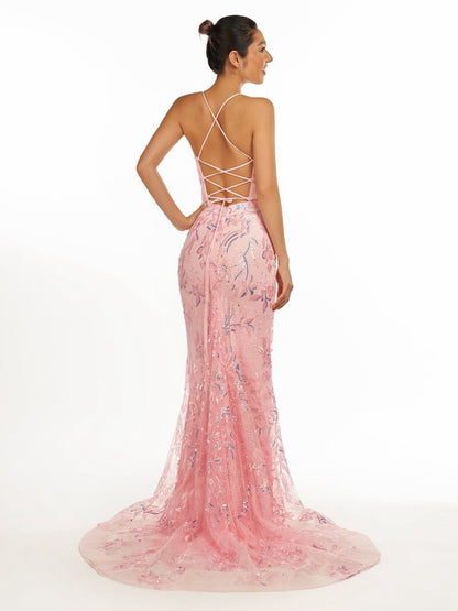 Mermaid Scoop Lace Long Prom Dresses