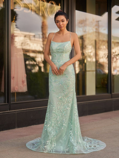 Mermaid Scoop Lace Long Prom Dresses