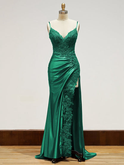 Sheath Long Appliques Prom Dresses