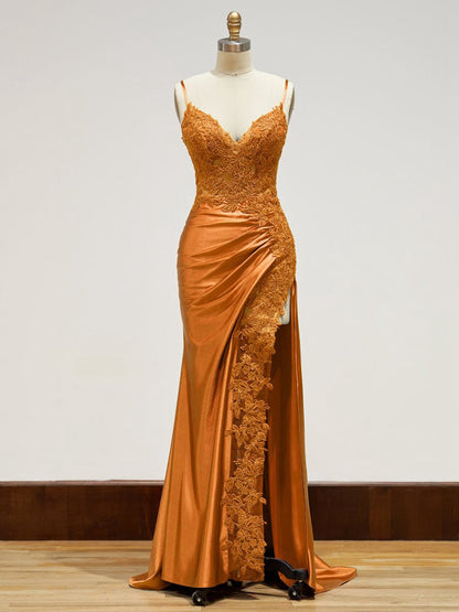Sheath Long Appliques Prom Dresses