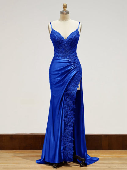 Sheath Long Appliques Prom Dresses