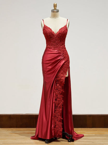 Sheath Long Appliques Prom Dresses
