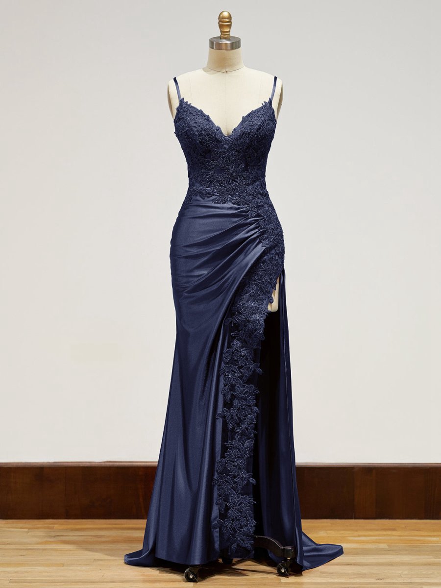 Sheath Long Appliques Prom Dresses