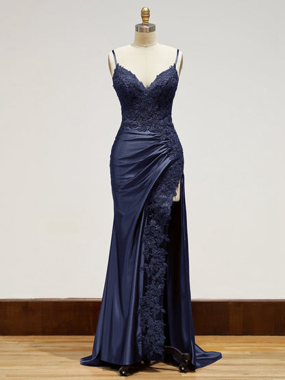 Sheath Long Appliques Prom Dresses
