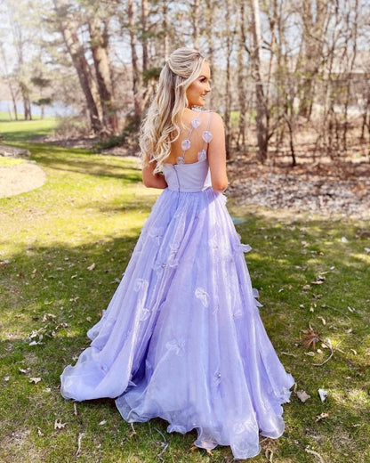 A-line Spaghetti Straps Organza Prom Dresses