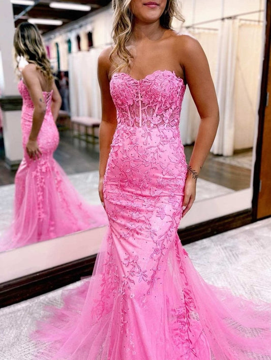 Mermaid Sweetheart Tulle Lace Prom Dresses