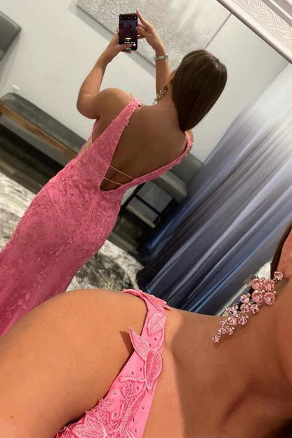 Mermaid Plunge V Neck Lace Prom Dresses