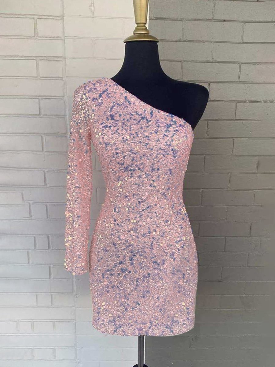 Gorgeous Glitter One Shoulder Sequins Party Dresses