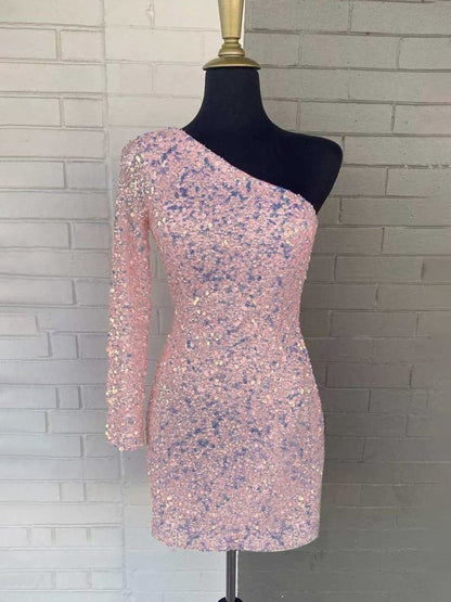 Gorgeous Glitter One Shoulder Sequins Party Dresses