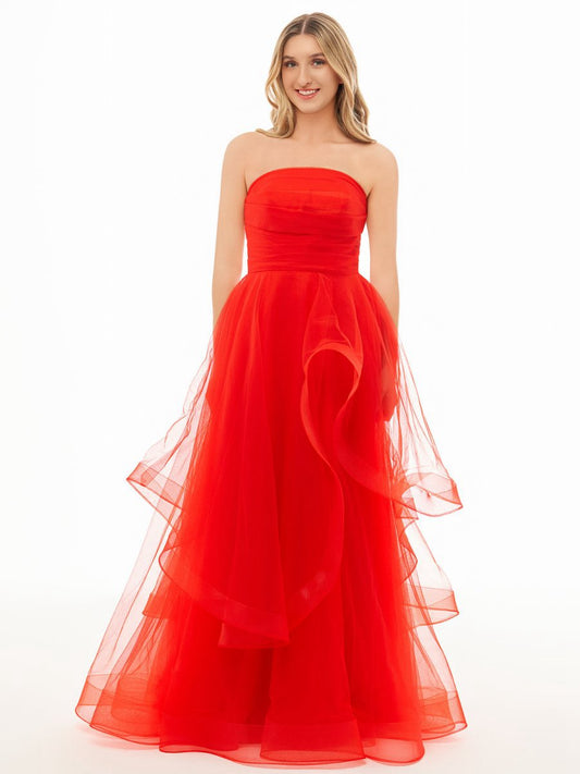 A-line Strapless Organza Prom Dresses