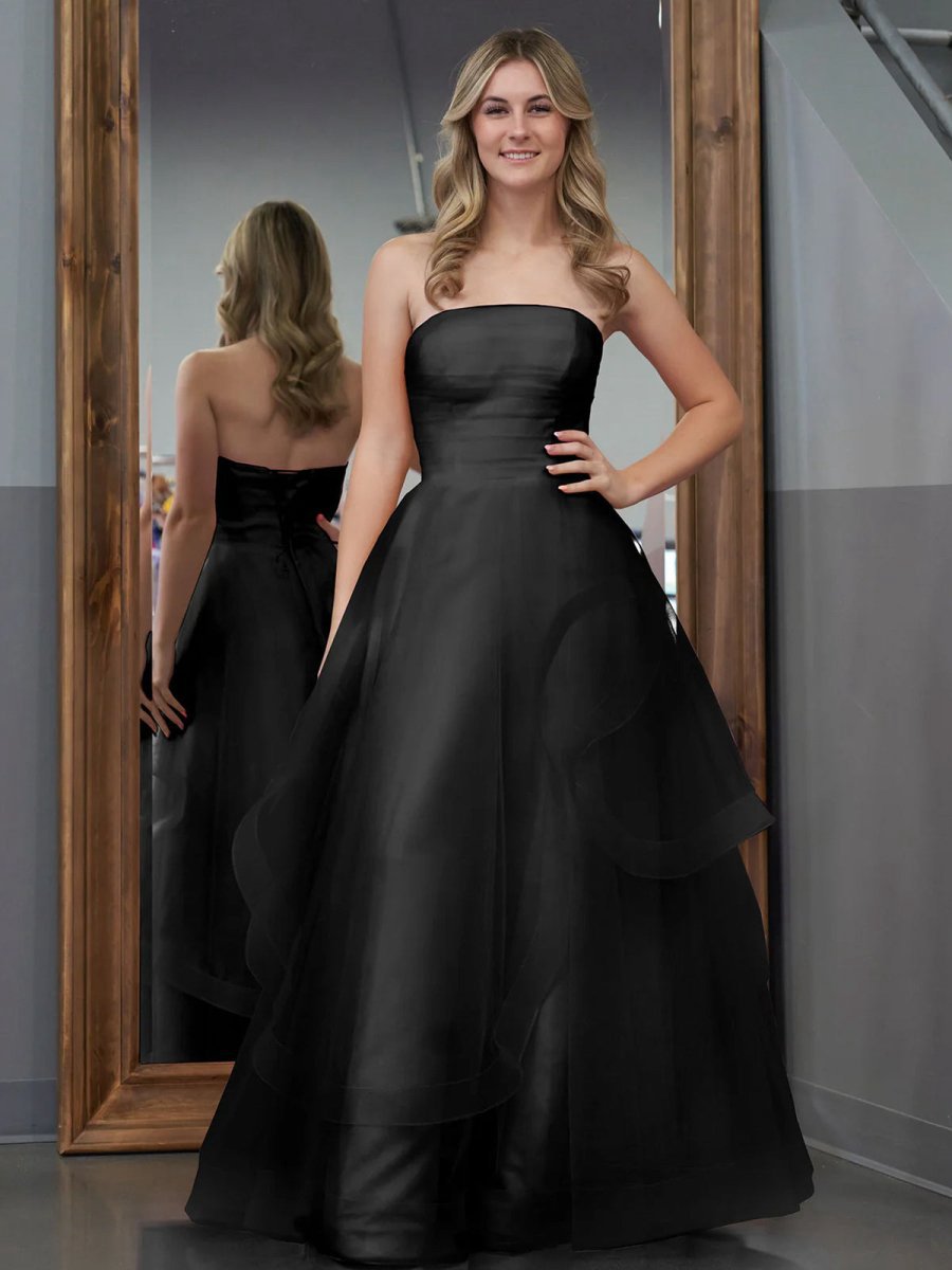 A-line Strapless Organza Prom Dresses