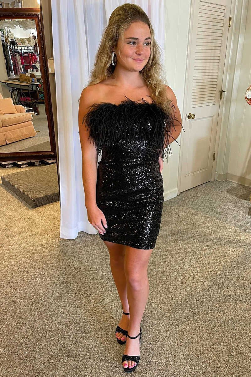 Sheath Sequin Homecoming Dresses with Feather