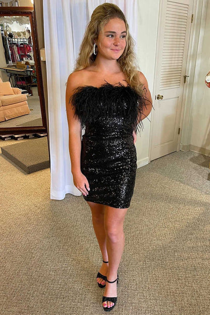 Sheath Sequin Homecoming Dresses with Feather