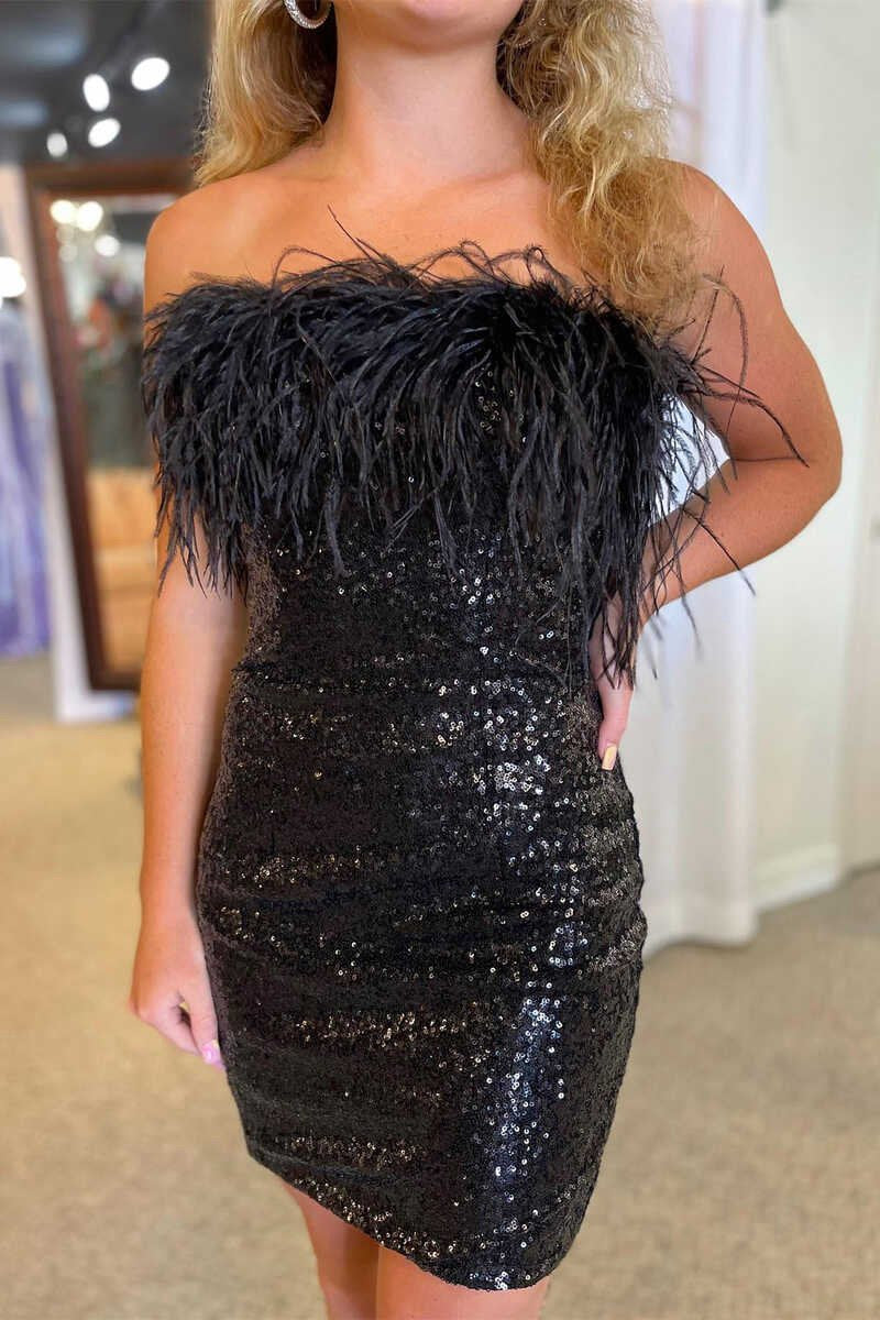 Sheath Sequin Homecoming Dresses with Feather