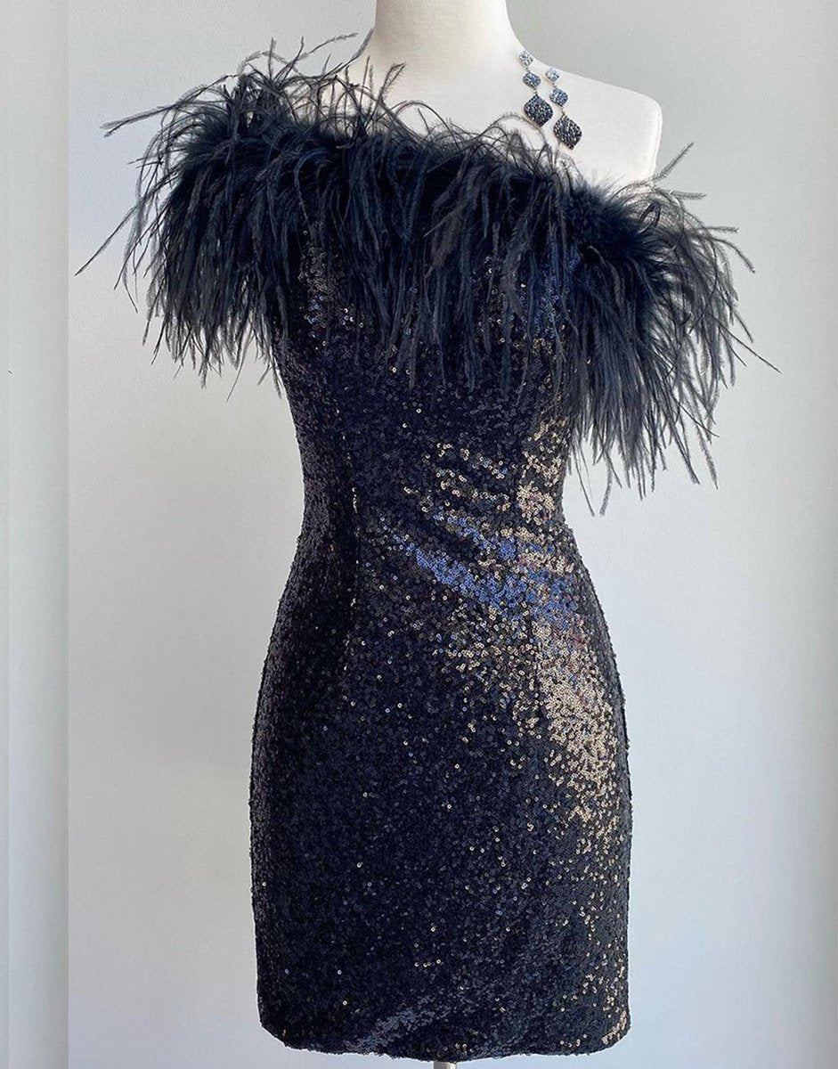 Sheath Sequin Homecoming Dresses with Feather