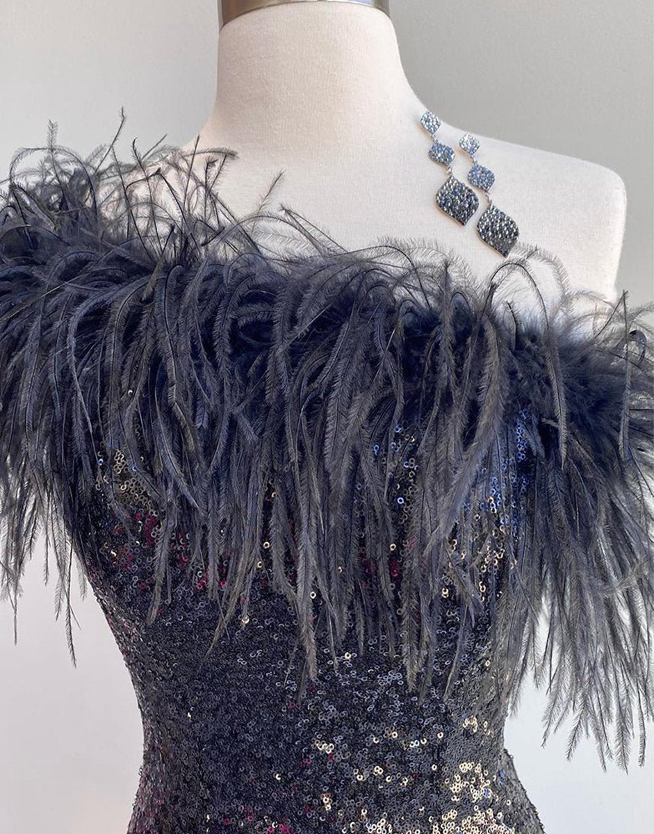 Sheath Sequin Homecoming Dresses with Feather