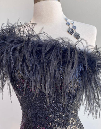 Sheath Sequin Homecoming Dresses with Feather