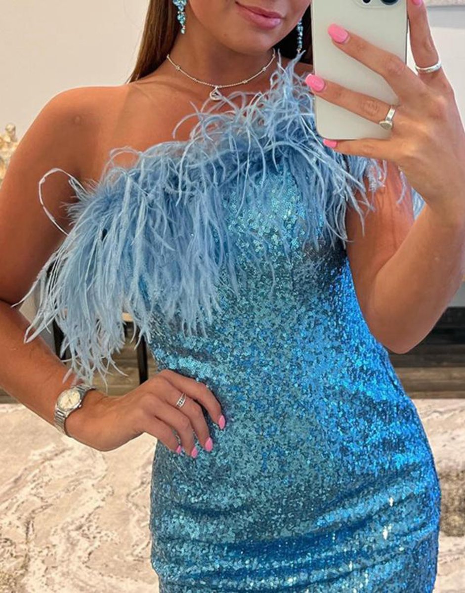 Sheath Sequin Homecoming Dresses with Feather