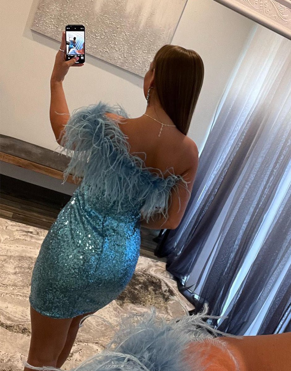 Sheath Sequin Homecoming Dresses with Feather