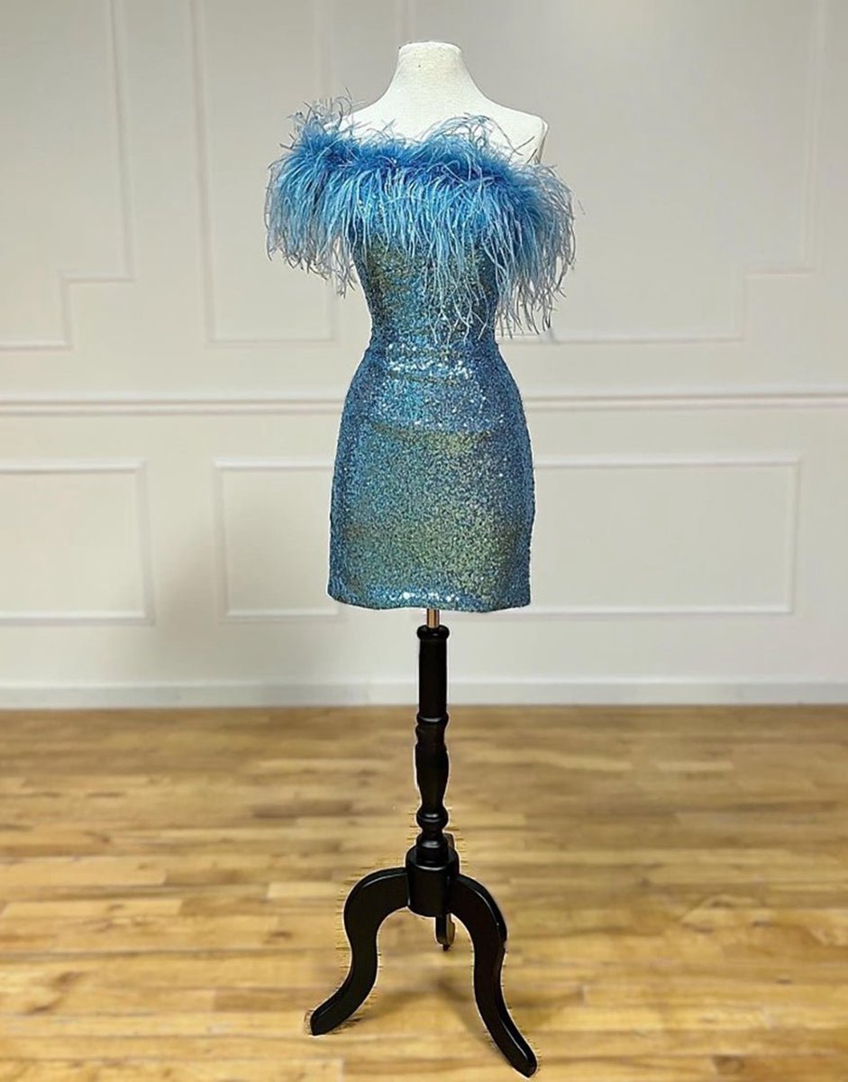 Sheath Sequin Homecoming Dresses with Feather