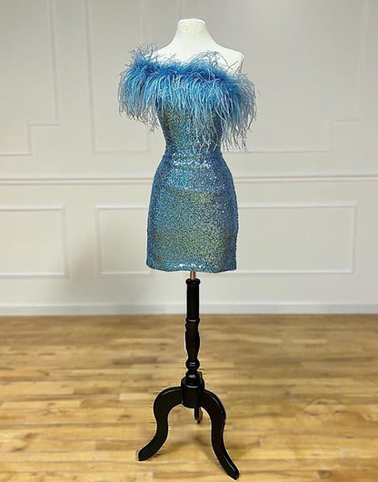 Sheath Sequin Homecoming Dresses with Feather