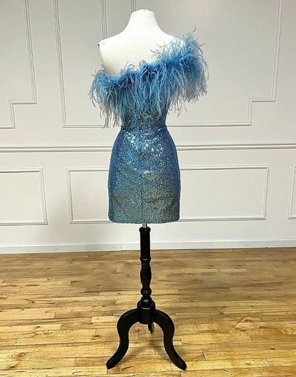 Sheath Sequin Homecoming Dresses with Feather