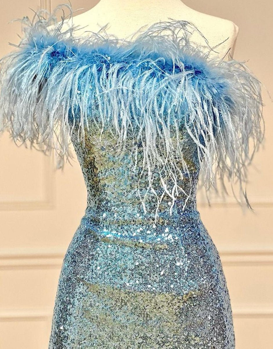 Sheath Sequin Homecoming Dresses with Feather